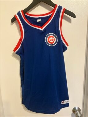MLB Blue Red White Chicago Cubs Sleeveless Jersey Tank Bleacher Bum